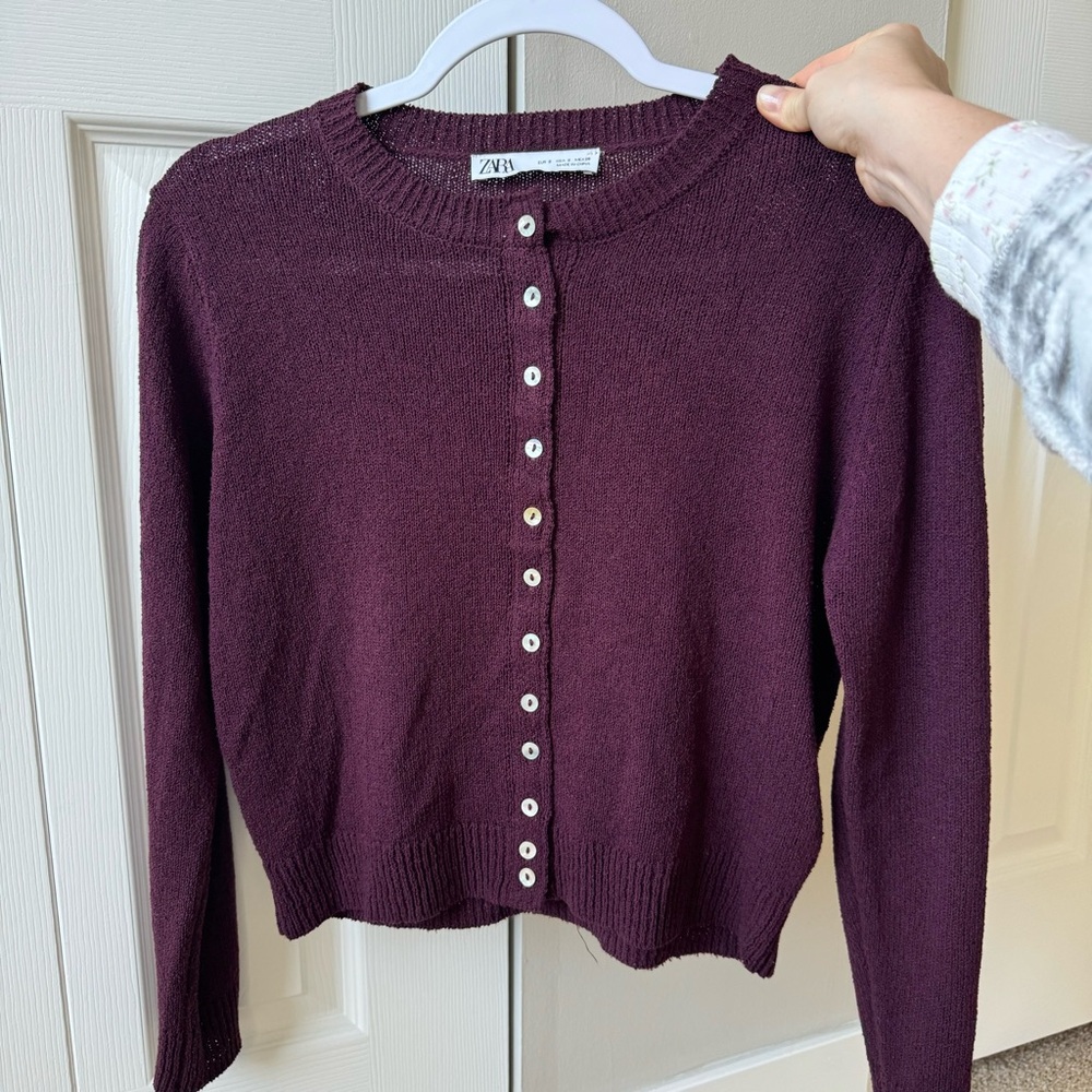 Zara Deep Purple Button-Up Cardigan
